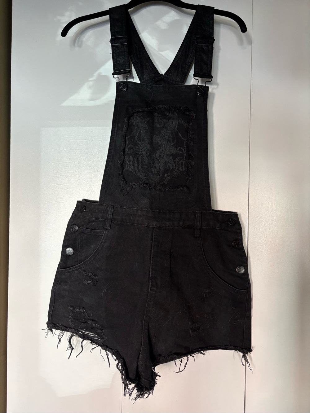 Killstar Black Satan Denim Short Overalls - Women Jeans